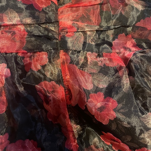 Lulus Simply Divine Black Red Floral Print Organza Maxi Dress M Bridal Formal - Picture 8 of 10